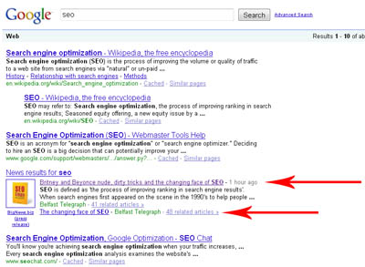 The article in Google search results